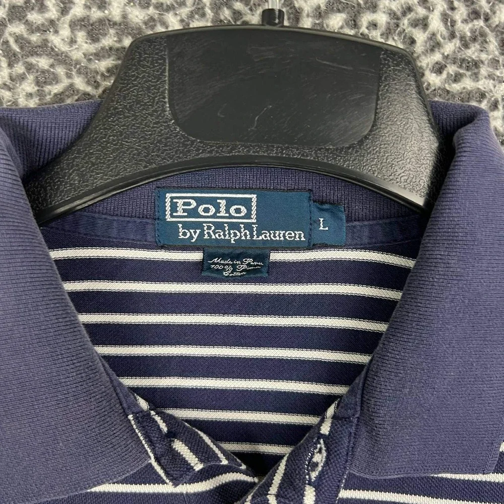 Vintage Polo Ralph Lauren Polo Shirt Men Large Striped Short Sleeve Pima Cotton